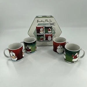 Set of 4 Sakura Breaking The Ice Coffee Mugs Cocoa Cups 12 oz Snowman Winter - Picture 1 of 9