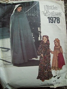 LITTLE VOGUE PATTERN #1978 Pioneer Prairie DRESS & HOODED CAPE - GIRLS 8 - Picture 1 of 3