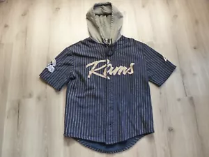 NFL L. A. Rams Baseballtrikot mit Kapuze Herren L blau genähtes gesticktes Logo gebraucht, in einwandfreiem Zustand - Bild 1 von 10