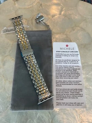 New Michele APPLE  SS/YG Two Tone Watch Bracelet in Pouch - MS20GL285048 -  $595 - Image 1 of 4