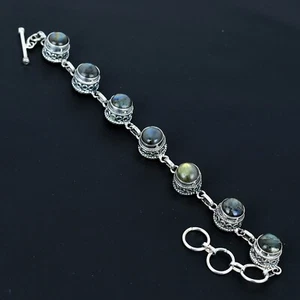 Natural Labradorite Gemstone Handmade 925 Sterling Silver Jewelry Bracelet Gift - Picture 1 of 4