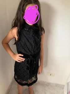 Abito Firmato List Vestito Elegante Pizzo E Raso Bambina 7/8 Anni Nero - Foto 1 di 4