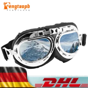 Motorradbrille Fliegerbrille Boarder Retro Piloten Goggles Glass Spiegel Silber - Bild 1 von 5