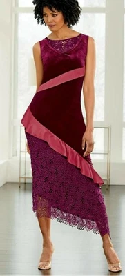 Vestido midi Ashro para mujer de encaje y terciopelo corte sesgado talla 26W Navidad vacaciones glamour Foto 1 de 4