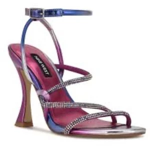 Nine West Blitz Glitzer-Sandalen Riemchen-Absatz Knöchelriemen Damen 5 mehrfarbig - Bild 1 von 7