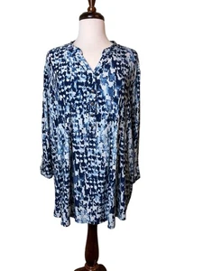 New Directions Tunika Gr. 3X Curvy Paisley dunkelblau Rollärmel fließend reif - Bild 1 von 8
