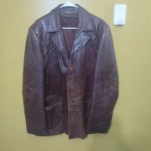 Cappotto pelle marrone morbido morbido invecchiato vintage XL retrò Heritage Academia - Foto 1 di 8