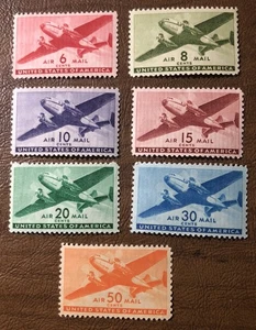 Juego de estampillas de correo aéreo de Estados Unidos C25-C31 como nuevas con bisagras - Imagen 1 de 2
