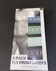 MENS’ DOCKERS 5 PACK ASSORTED COTTON  FLY FRONT BRIEFS/ X-LARGE - Picture 1 of 5