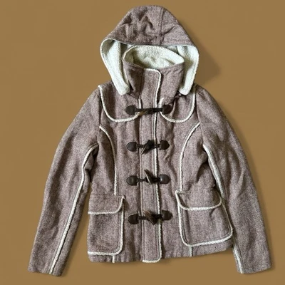 Delia's Vintage Y2K Marrón Tweed Lana Lona Sherpa Forrado Palanca Cierre Talla M Foto 1 de 4