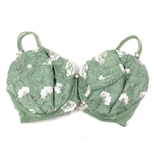 VTG 99' Victoria's Secret Women's 34D Push-Up Bra Floral Embroidered Green - Picture 1 of 9