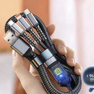 120CM/4FT 3-in-1 Bold Fast Charging Cable Universal Cell Phone USB Charger Cord - Image 1 of 4