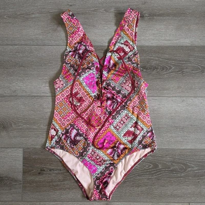 Victoria's Secret сексуальный богемное лоскутное одеяло кружева спереди пейсли цельный купальник M - Изображение 1 из 4