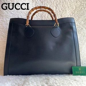 GUCCI Diana Tote bag Bamboo Leather Black OLDGUCCI Made in Italy Used Unisex JP - Picture 1 of 9