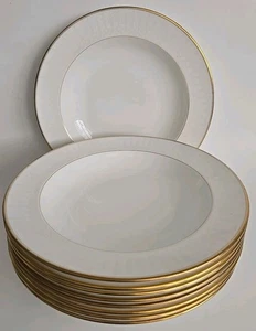 9 WATERFORD LISMORE GOLD Rimmed 9" Soup Bowl Lot Set - Picture 1 of 6