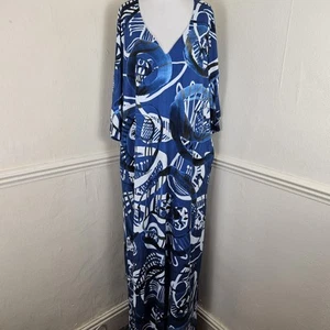 David Nieper Blue Jersey Kaftan Maxi Dress Large UK 16 - Picture 1 of 15