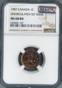 1987 Canada Small Cent NGC MS68 RD Uncirculated Set Issue - Picture 1 of 2