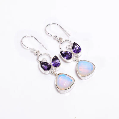Pendientes colgantes de plata 925 con piedras preciosas de amatista opalita joyería de moda 2" ARE-355 Foto 1 de 3