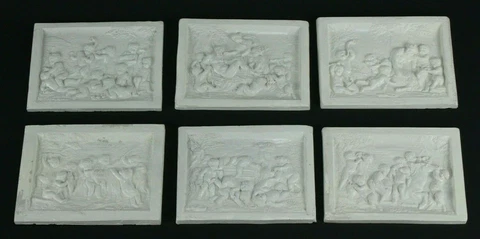 ea.1800s Six Felspathic Stoneware Embossed Plaques Neoclassical Bucolic Scenes Cover