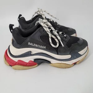 Balenciaga Black Leather Mesh Triple S Sneakers Size 7 HEAVY - Picture 1 of 11