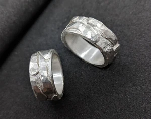 10 mm breit Partnerringe, Paarpreis Eheringe organic Struktur, Silber 925Flamere - Bild 1 von 7