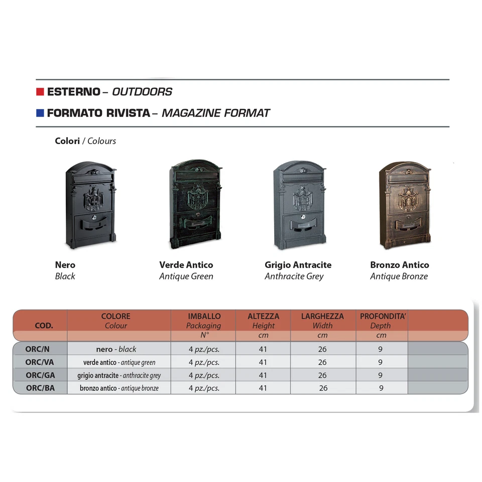 CASSETTA POSTALE 41X26X9 HxLxP ORCHIDEA BRONZO ANTICO TECHNOMAX SERIE ORC - O... - Immagine 1 di 1