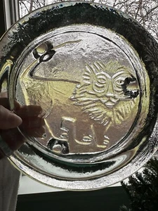 Vtg MCM Blenko-Joel Myers-Large, Clear Glass Lion Ashtray/Trinket 8 1/2" - Picture 1 of 13
