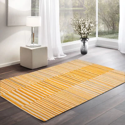 LoomBloom 5'3" x 7'7" Beige Hand Woven Modern Stripes Flat Weave Wool Area Rug - Image 1 of 4