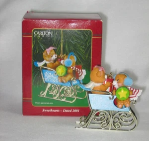 Tarjetas Carlton adorno novios Navidad 2001 osos en trineo - Imagen 1 de 6