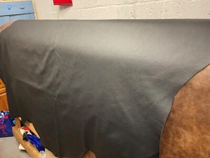 Italian Half Hide Leather Cow Colour Black - Picture 1 of 8