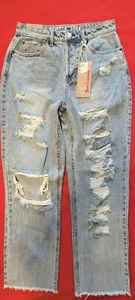 Vanilla star junior girl jean size 9 90s boyfriend straight leg distressed .nwt. - Picture 1 of 9