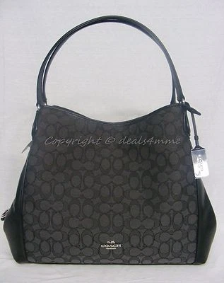 Bolso de Hombro Coach 33523 Edie Nuevo con Etiquetas en Jacquard Signature Plateado/Negro Humo/Negro Foto 1 de 4