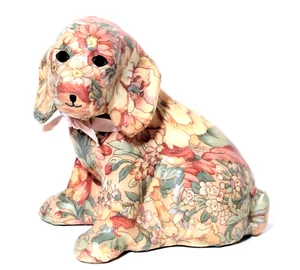 Vintage Puppy Dog Fabric Decoupage Figurine Pink Floral - Picture 1 of 7