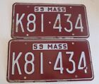 1959 Pair Massachusetts  License Plate Tag K81434