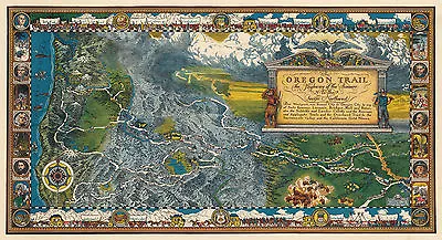 Vintage Pictorial Oregon Trail Map Historic Antique Wall Art Poster Print Decor