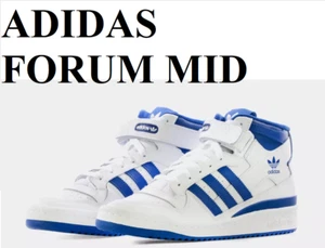 ADIDAS FORUM MID TRAINERS SNEAKER BASKETBALL MEN SHOES WHITE/ROYAL SIZE 10.5 NEW - Picture 1 of 10