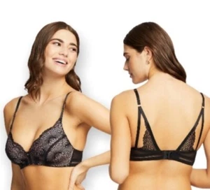 NWT Montelle Women’s 34D Femme Fatale Wirefree T-Shirt Bra Black Pink Lace - Picture 1 of 4