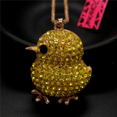 Moda Mujeres Amarillo Estrás Precioso Pollo Colgante Cadena Collar Regalos Foto 1 de 3