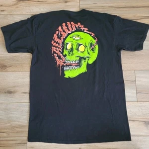 Rare Calcium Green Skull Bones Shirt Mens Large EDM Dubstep DJ Music Tour Black - Picture 1 of 10