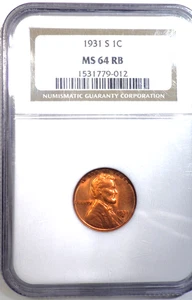 1931-S Lincoln Cent NGC graded MS 64 RB - Picture 1 of 4