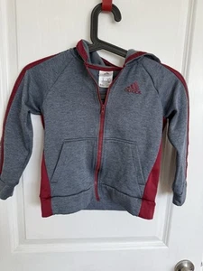 Adidas Kids Size 6 Full Zip Track Jacket 3 Stripe Hooded Gray Maroon Long Sleeve - Picture 1 of 3