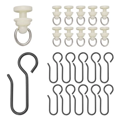 50 Sets Curtain Track Glider Pulley Curtain Track Rollers with Hooks,White/Black - Image 1 of 4