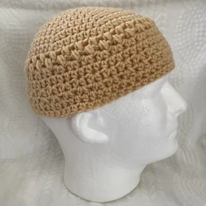 Hecho a mano para adultos ganchillo beige calavera gorra kufi gorro sombrero - Imagen 1 de 5