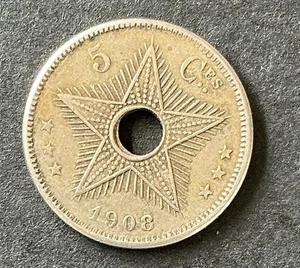 Congo Belge - Etat Indépendant - jolie et Rare monnaie de 5 Centimes 1908 - Picture 1 of 2