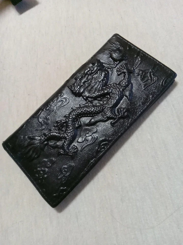 Mens Black Leather Dragon Wallet - Image 1 of 4