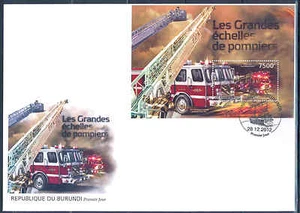BURUNDI 2012 FIRE ENGINES AND TRUCKS SOUVENIR SHEET FDC - Picture 1 of 1