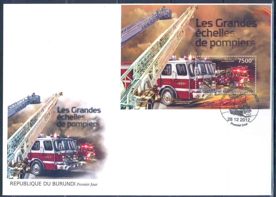 BURUNDI 2012 FIRE ENGINES AND TRUCKS SOUVENIR SHEET FDC - Image 1 of 1