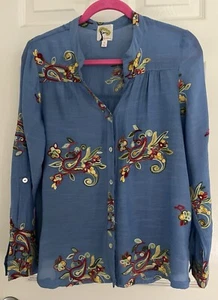 Fig and Flower Estilo Blouse Blue Embroidered Paisley Floral Size Small - Picture 1 of 4