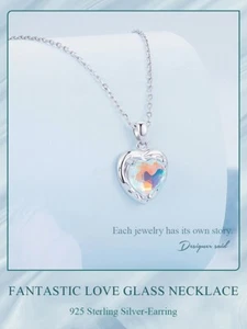 BIDUma. 925 Silber Halskette Funkelnden Herz Kristall für Damen Frauen Anhänger - Bild 1 von 14