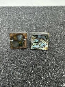 925 Sterling Silver Vintage Mexico Real Abalone Shell Cufflinks - Picture 1 of 6